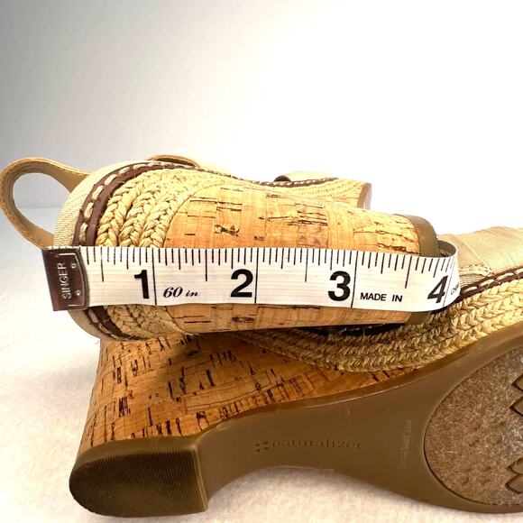 Naturalizer Luliana N5 Comfort Women's 10 Tan Fabric Cork Wedge Platform Sandals - Picture 10 of 12